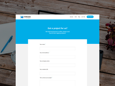 Let's build something together contact design enquiry form horizon horizon studios project responsive web design website