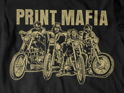 Print Mafia Promo T-Shirt print mafia screen print found image type texture vintage biker gang sleaze gold motorcycle shirt black