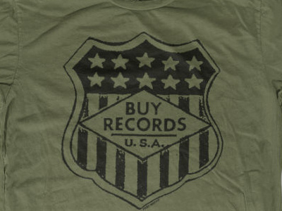 Print Mafia "Buy Records" Shirt army green badge black graphic shirt records screen print shield shirt stars t shirt usa vinyl