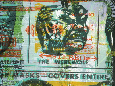 Stereo Werewolf found image ink paper print mafia screen print stereo texture type werewolf