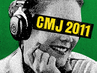 CMJ Awards Poster awards black cmj festival found image green halftone headphones ink lady paint paper photo print mafia screen print yellow