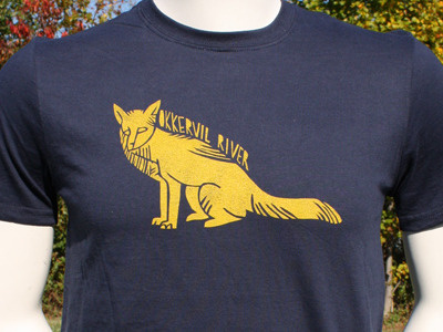 Okkervil River Coyote Merch Design animal blue coyote drawing found image gold ink letters print mafia screen print scruff shirt style textile vintage