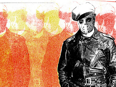 Image for Gig Poster actor biker black brando cut and paste distress found image gig poster ink jacket layers leather man mask overlay paper photo print mafia red screen print scruff texture yellow