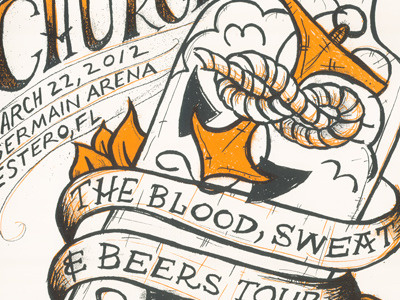 Eric Church Concert Poster anchor band banners black bottle hand lettering lettering music orange print mafia rope sailor sailor jerry tan tattoo texture type