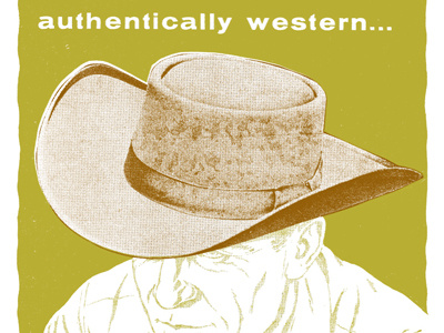 Country Tour Poster print mafia screen print ink paper found image brown green hat face man advertising western drawing cowboy marlboro halftone type texture vintage childhood