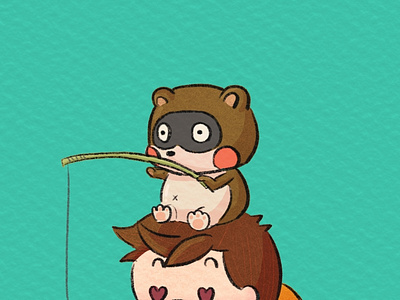 Raccoon is the boss colorful cute fanart game illustration kawaii mushroom raccoon zelda