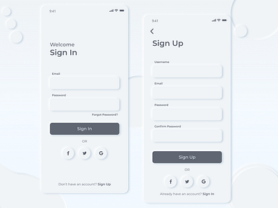 Neomorphism sign In and sign up adobe xd figma neomorphism ui ui design ux