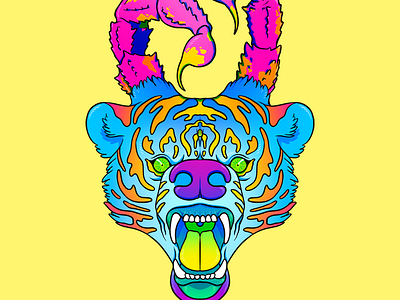 05 respectful dialogue 90s animal bear ipadpro lisa frank lisa freak neon procreate scorpion stripes tiger print weird