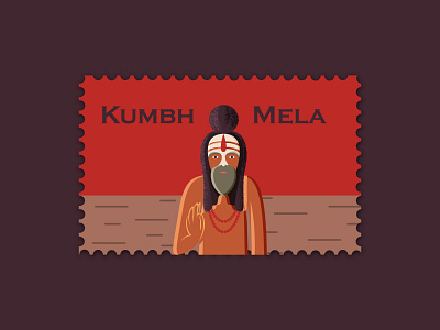 Kumbh Mela Stamp 2d 2d art adobe illustrator design designdaily flat flat illustration illustration illustration design indian festival kumbh mela postal stamp stamp stamps vector