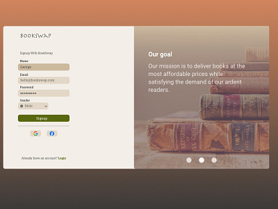 Bookswap Signup page bookapp dailyui design signup signuppage ui