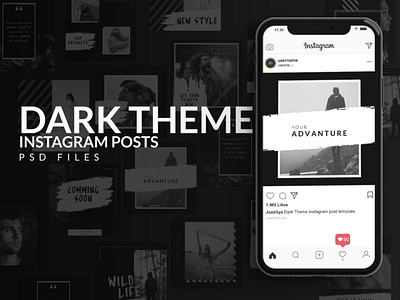 Dark Theme Instagram Posts Template dark dark theme graphic design instagram instagram post monochrome social media social media design social media post template