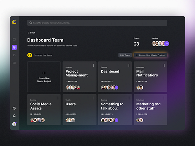Task and Project Management Tool assign dark mode dashboard glow gradient management manager project task teams