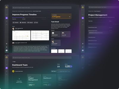 Task and Project Management Tool activity feed assign attachments comment dark mode detail glow gradient inter management manager project task timeline