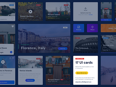 Free UI Cards attachment cards design europe file free gradient icon sketch travel trip ui