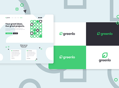 Greenlo Website and Logo Design advertising affinity designer black branding colorful design green green logo logo design modern shape simple typography vector