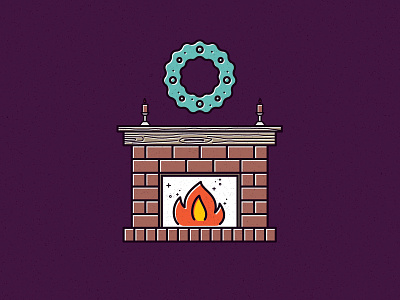Fire Side! candles fire flames hearth holiday card holidays illustration mantle vector wreath