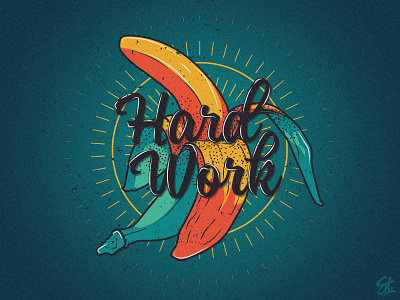 HardWork banana colorfull hand illustration letter lettering motivation poster text