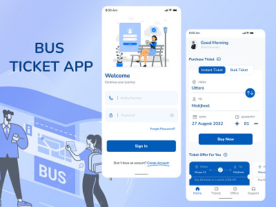 Bus Ticketing App app bangladesh bus busticket concept design dribbble illustration minimal mobile mobile app riadhossainakash ticket ui ux vector