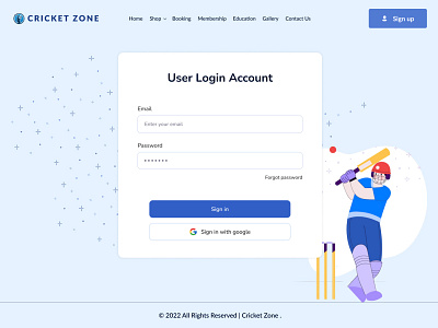 Sign In | Cricket Zone Shopping Website bangladesh concept cricket cricketzone design illustration in log login riadhossainakash sign signin syedriadhossain ui ux zone