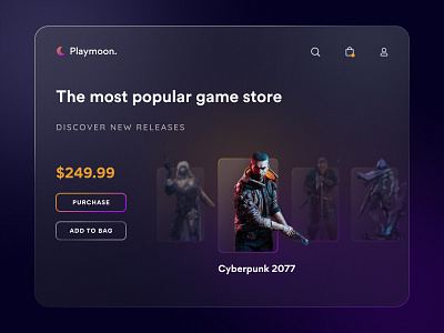 Playmoon - Game Store buy cyberpunk cyberpunk 2077 future game game design game store gamer games glass glass effect glassmorphism purchase store ui ui design web design