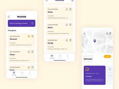 Tracking Delivery App app delivery map minimal mobile packaging product purple tracking ui ux yellow
