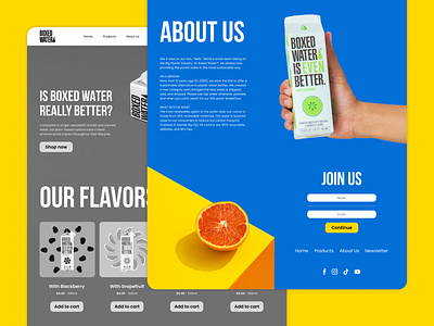 Flavoured Water Website blue box water cart design ecommerce flavoured water fruit water product product design ui ux water website yellow