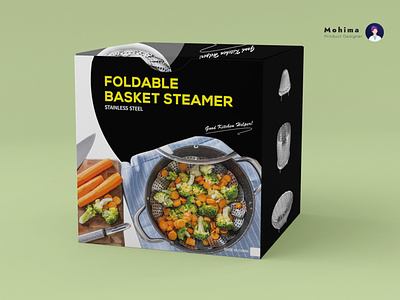 Foldable Basket Steamer Packaging Box Design box dieline fast food foldable foldable basket steamer food food blog food packaging box foodie foodish foodishappiness illustration ingredient label packaging product packaging recipe restaurant steamer box vector