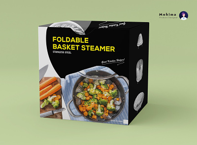 Foldable Basket Steamer Packaging Box Design box dieline fast food foldable foldable basket steamer food food blog food packaging box foodie foodish foodishappiness illustration ingredient label packaging product packaging recipe restaurant steamer box vector