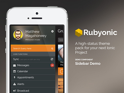 Rubyonic Sidebar ionicframework mobile app ui pack