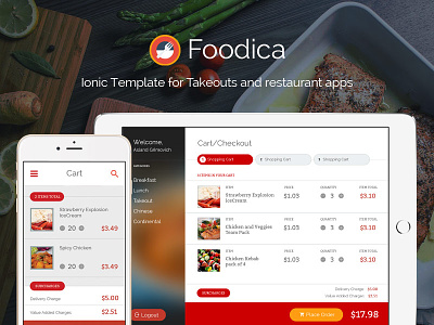 Foodica Cart Screen (Mobile & Tablet) food app ui food ui ionic ionicframework mobile app design mobile app ui
