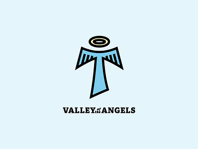 Valley of the Angels branding for Franciscans angel branding catholic cross franciscan logo tau valle de los angeles valley valley of the angels