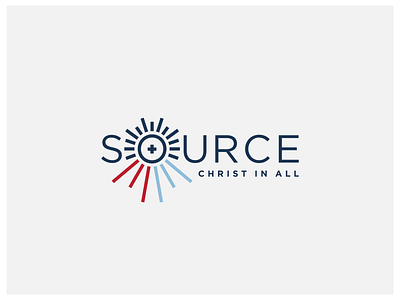 Logo for Source baltimore baltimore basilica blue branding catholic christ cross divine mercy eucharist logo rays red source