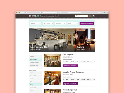 Bookio.cz homepage webdesign booking filter restaurant web webdesign website