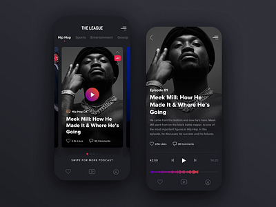 Podcast App Design aftereffects animation audio audio player audio visualization dark ui mobile ui podcast sketchapp ux