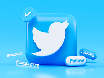 Twitter 3d Icon Concept 3d app bird blender blender 3d blue design follow hashtags icon icon design iconography icons icons pack illustration ios render twitter twitter icon ui