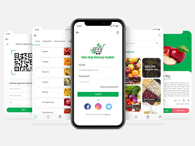 One step grocery Shopping App Design app application cart cuberto ecommerce food food illustration fresh fruits fruits and vegetables online graphics icons ios market meat online shop online store products ui vegetable