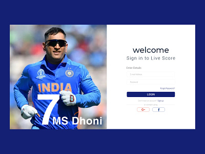 Sign in to Live Score 7 blue cricket app cricket match cricket match ui cricket mobile app cricket ui flat ui india ios app live app live score minimal ui mobile app ms dhoni photoshop score app score card