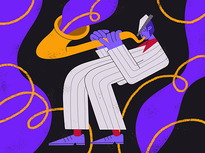Jazz story art character color dance drawing hat illustration jazz man music musician procreate saxophone suit
