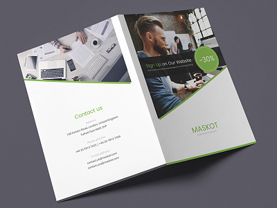 Maskot – Business and Corporate Brochure Bi-Fold PSD Template 3 in 1 brochure brochures business corporate creative green offer print ready promotion white work