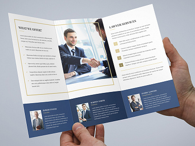 Brochure – Law Firm Tri-Fold Template blue brochure brochure tri fold business corporate finance gold judge justice law law firm photoshop template