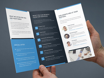 Brochure – Real Estate Tri-Fold Template blue brochure brochure tri fold business corporate dark light photoshop template print template property real estate white