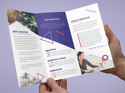 Brochure – Creative Agency Tri-Fold Template agency brochure circle creative creative agency offer photoshop template pink portfolio print template tri fold triangle