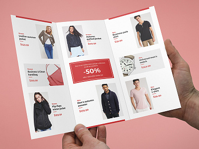 Brochure – Fashion Look Book Tri-Fold Template brochure brochure tri fold clothes ecommerce fashion lifestyle newsletter print template promotion red shop white