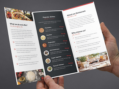 Brochure – Restaurant Tri-Fold Template bar bistro brochure brochure tri fold burger creative delivery fast food food menu offer pizza restaurant