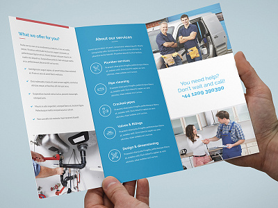 Brochure – Plumber Tri-Fold Template blue brochure brochure tri fold builder business construction corporate electrician multipurpose photoshop template plumber plumber service