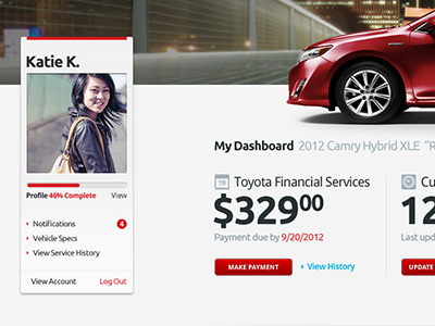 Toyota Owners 2.0 automotive dashboard logged in saatchi social toyota owners utility widget