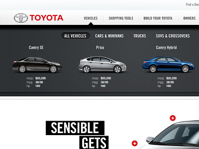 Toyota.com Vehicle Selector cars dropdown interactive layout toyota vehicle web