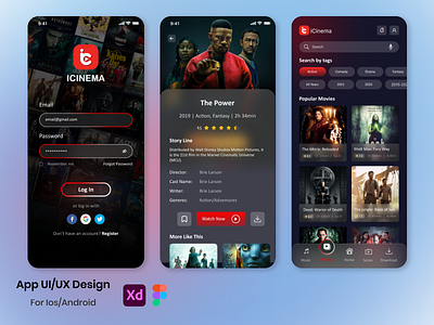 I Cinema animation app app design application bingo app cinema app corki app graphic design hero area design i cinema i cinema app landing page design landing page ui mobile app mobile ui netflix netflix app ui ui ux design