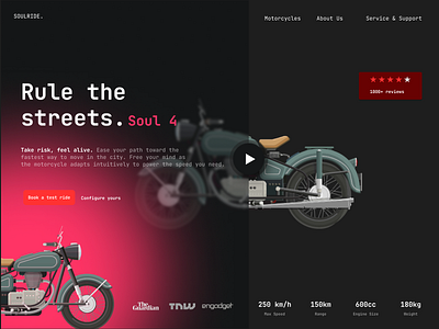 Electric motorcycle landing page design ui