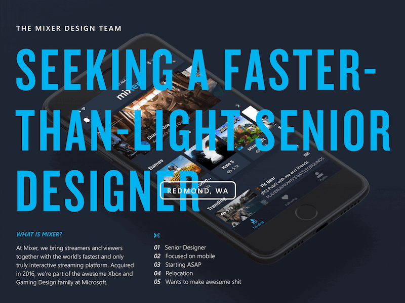 We’re hiring a senior designer! design microsoft mixer mobile senior design streaming xbox